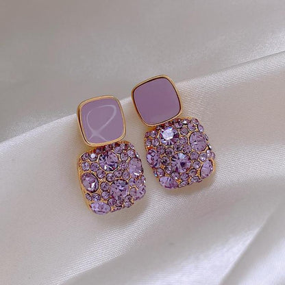 sengpan gifts for her Silver Needle Purple Retro Square Rhinestone Dripping Oil New Trendy Temperament Net Red Earrings Women's Jewelry Brincos