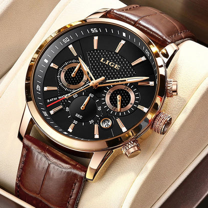 sengpan Men's Watches LIGE Top Brand Luxury Men Wrist Watch Leather Quartz Watch Sports Waterproof Male Clock Relogio Masculino+Box