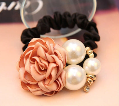 sengpan Women Girl Hair Ties Elastic Bands Plaid Pearl Bow Knot Scrunchies Korean Head Accessories Wholesale Lady Office