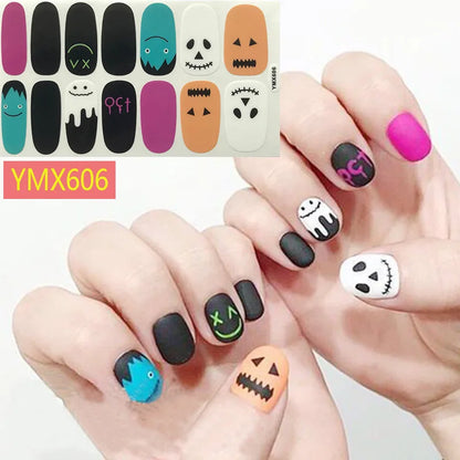 sengpan Baking Free Halloween Nail Stickers Full Sticker Fashion Nail Art Jewelry  Pumpkin Ghost Wholesale Applique Nail Sticker