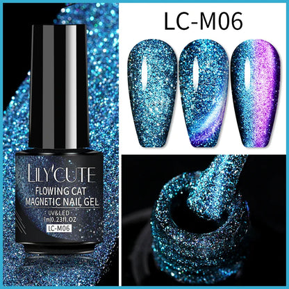 sengpan 7ML Black Crystal Cat Magnetic Gel Sparkling Glitter Gel Nail Polish Semi Permanent UV Gel Nail Art No Need Base Color