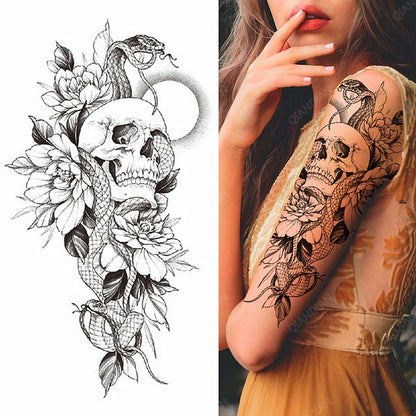 sengpan Black Flower Rose Waterproof Temporary Bird Snake Sexy Body Arm Leg Gem Henna Tattoo Fashion Big Fake Sleeve Sticker