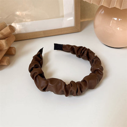 sengpan New Trendy Vintage Brown Leather Pleated Headband Smooth Irregular Geometric Folds Hairpin for Women Party Accessories