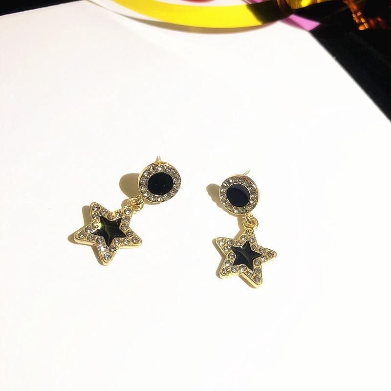 sengpan Christmas gifts ideas Silver Needle Korean Black Round Rhinestone Earrings New Personality Temperament Wild Simple Earrings Jewelry Brinco