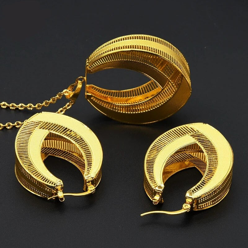 sengpan - Ethiopian Fashion Necklace Earrings Jewelry Set New Pendant Necklace Sets For Women Moroccan Wedding Party Gifts