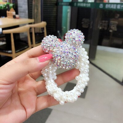 sengpan Women  Scrunchies Hair Ties Elastic Rubber Bands Adult Pearl Bow Knot Bear Animal Fashion Girl Korean Accessories Lady Wholesale