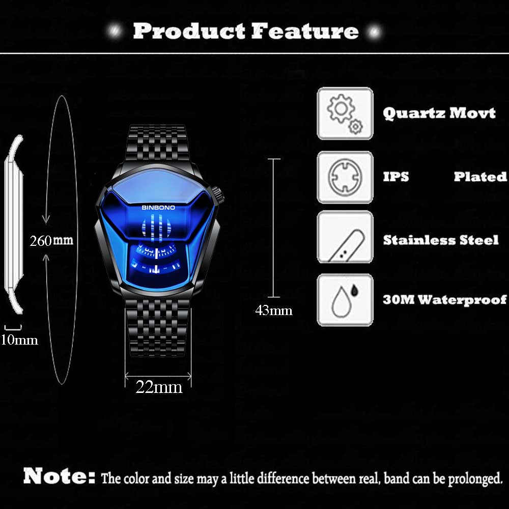 sengpan watches on sale clearance New Luxury Watch Mens Watches Geometric Locomotive Design Quartz Watch for Men Black Fashion Stainless Steel Male Clock