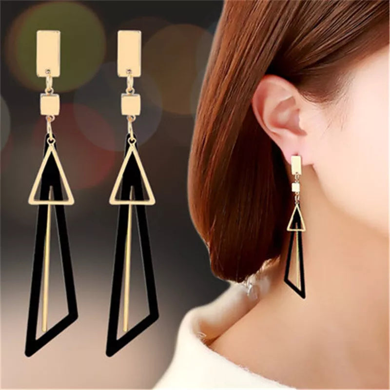 Lianfudai 2024 Korean Long Statement Geometric Triangle Tassel Dangle Drop Earrings For Women Earrings Fashion Jewelry Oorbellen Brincos