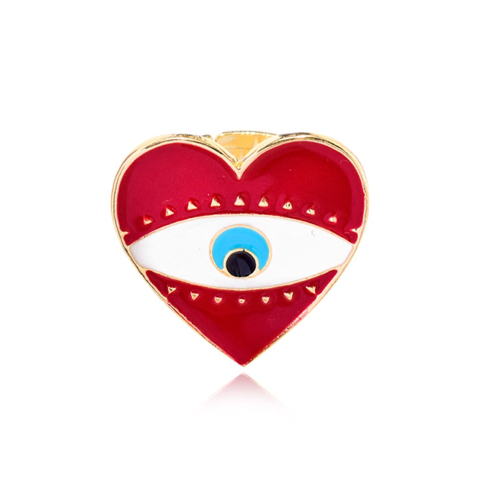 sengpan Unique Design Heart Eye Open Rings For Women Gold Plated Red Love Heart Blue Eyes Adjustable Opening Ring Fashion Party Jewelry