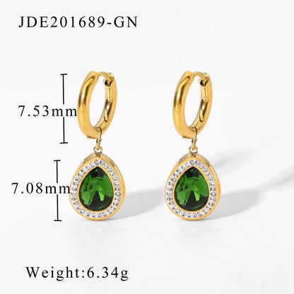 sengpan Elegant Zircon Waterdrop Crystal Glass Pendant Huggie Earrings For Women Girls Stainless Steel Hoop Earrings Jewelry