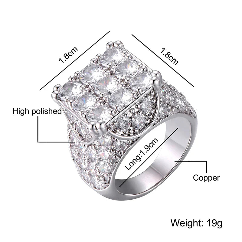 sengpan Hip Hop Glacier Ring 18K Gold Plated Full Cubic Zircon Charm Iced Out Bling Popular Tready Square Ring For Men Jewelry