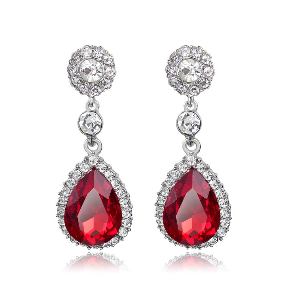 sengpan Clear/Red/Royal Blue Crystal Wedding Long Drop Earrings for Women Brides Earrings Prom Jewelry Gifts Femme Pendiente