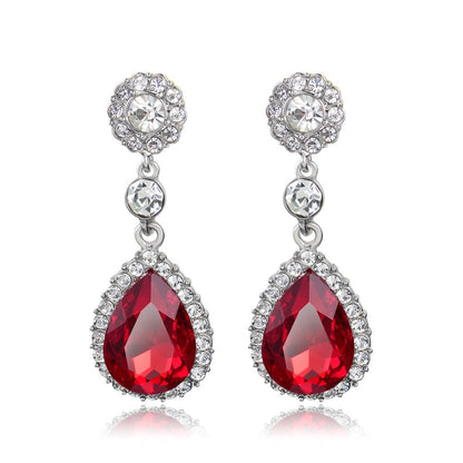 sengpan Clear/Red/Royal Blue Crystal Wedding Long Drop Earrings for Women Brides Earrings Prom Jewelry Gifts Femme Pendiente