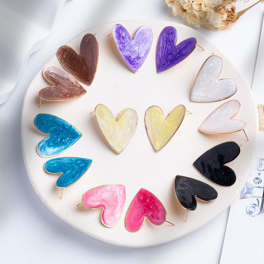 sengpan Folding Heart Stud Earrings for Women Colorful Pattern Graffiti Earrings Bridesmaid Gift Anniversary Jewelry Love Earrings