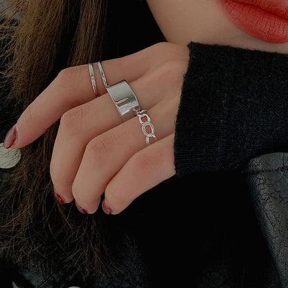 sengpan Fashion Circular Punk Silver Color Joint Rings Set for Women Opening Index Finger Accessories Hiphop/Rock Metal Ring