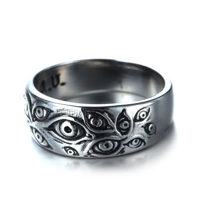 sengpan Vintage Punk Carved Eyes Rings for Men Finger Jewelry Hip Hop Rock Culture Rings Unisex Women Male Party Metal Ring Accessories