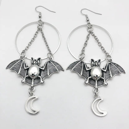 sengpan Halloween Moon , Star and Bat Dangle , Star and Bat Earring , Hoops Earrings