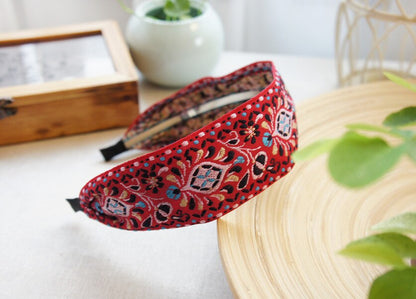 sengpan Bohemian Embroider Flowers Headband For Women Girls Hair Accessories Hairband Ethnic Wide Korean Bows Wholesale