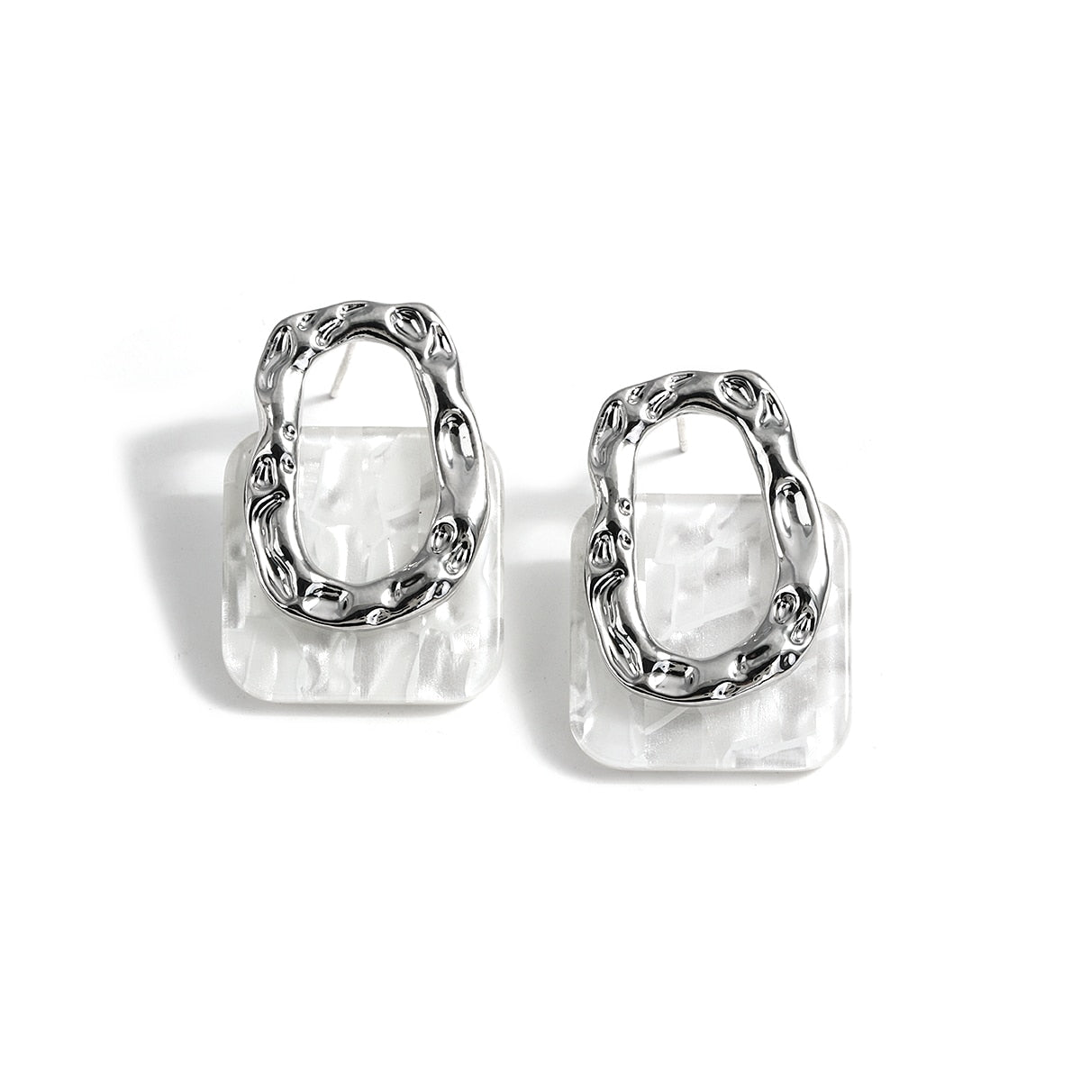 sengpan Korea Acrylic Resin Geometric Square Hanging Stud  Earrings New Fashion Hollow Metal Trendy Earrings Jewelry Gift