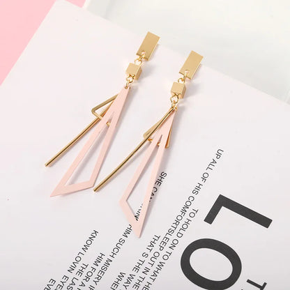 Lianfudai 2024 Korean Long Statement Geometric Triangle Tassel Dangle Drop Earrings For Women Earrings Fashion Jewelry Oorbellen Brincos