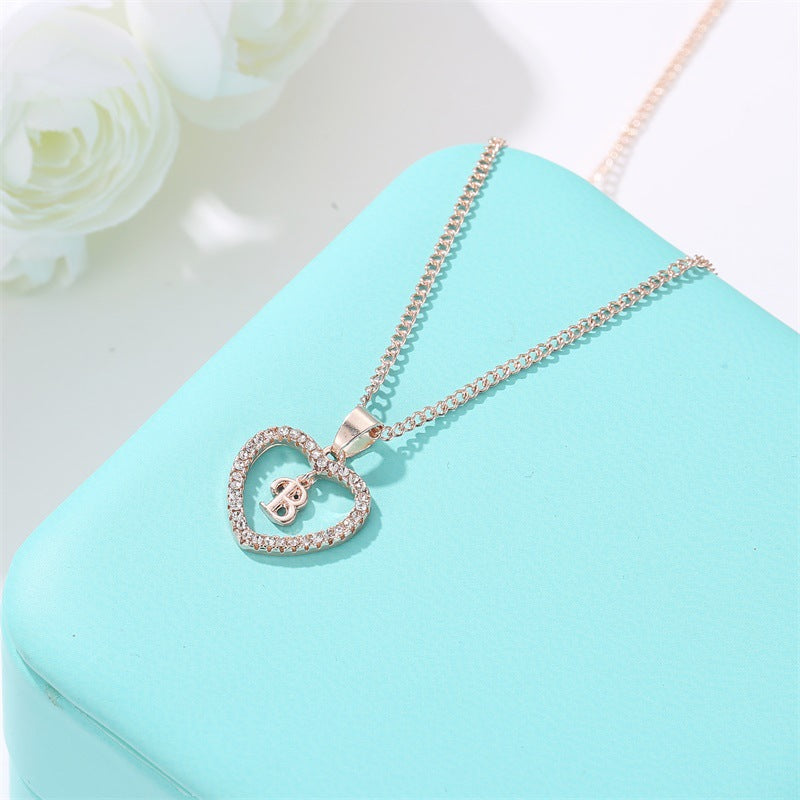 sengpan New Metal Heart-shaped Choker Necklaces Women Letter Heart Simplicity Sexy Hollowing Out Jewelry A-Z Necklaces Gifts