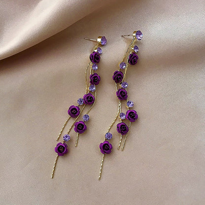 sengpan South Korea web celebrity super fairy temperament elegant Hyun fashion fashion earrings delicate purple flowers rose earrings