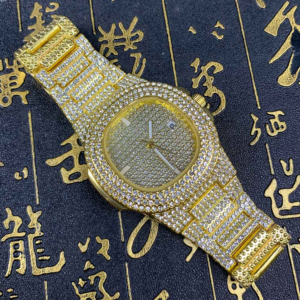 sengpan Disaster Prevention Jewelry Fashion Iced Out Watch Men Diamond Steel Hip Hop Mens Watches Top Brand Luxury Gold Clock reloj hombre relogio masculino