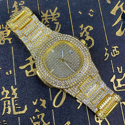 sengpan Disaster Prevention Jewelry Fashion Iced Out Watch Men Diamond Steel Hip Hop Mens Watches Top Brand Luxury Gold Clock reloj hombre relogio masculino