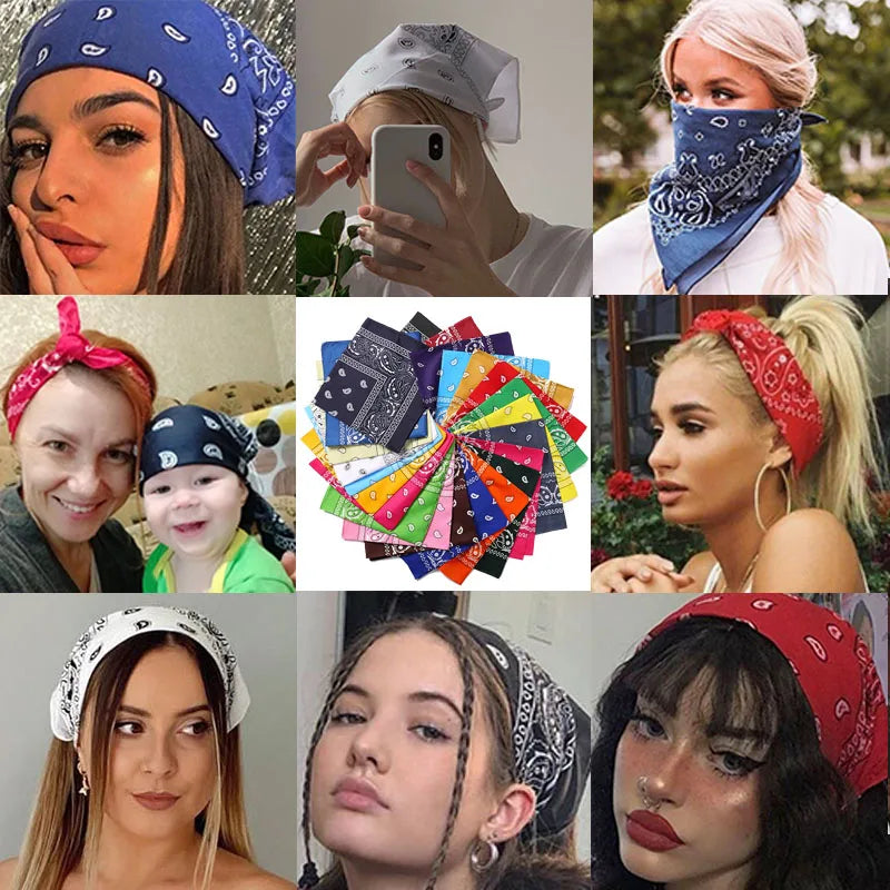 sengpan  Fashion Women Bandana Scarf Girls Kids Punk Square Bandanas Headwear Bohemian Head Scarf Headbands Hair Accessories