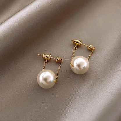 sengpan Christmas gifts ideas  New Fashion Korean Oversized White Pearl Drop Earrings for Women Bohemian Golden Round Zircon Wedding Earrings Jewelry Gift