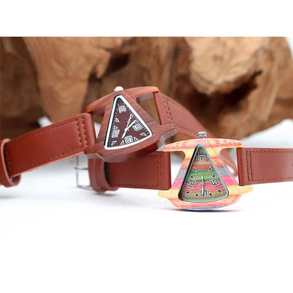 sengpan Christmas wishlist Ladies Red sandalwood Wood Watch Women Triangle Wooden Wristwatch Creative Feminino Bracelet Leather Comfortable Watchband Clock