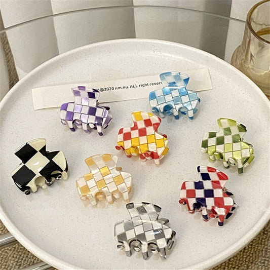 sengpan New Korean Vintage Colorful Acrylic Check Clip Smooth Irregular Geometric Small Hair Claw for Women Party Accessories