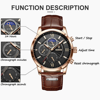 sengpan Men's Watches LIGE Top Brand Luxury Men Wrist Watch Leather Quartz Watch Sports Waterproof Male Clock Relogio Masculino+Box