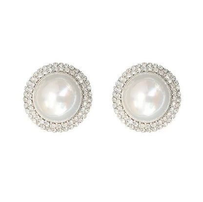 sengpan Geometric Big Round Sud Earrings for Women Bijoux Exquisite Pearl Studs Rhinestone Earrings Statement Earrings Jewelry Gifts