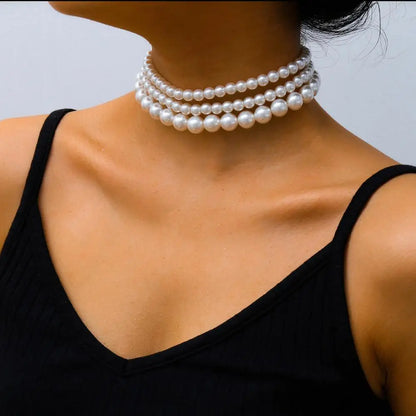 sengpan Multi-Layer White Imitation Pearl Necklace Bead  Chain Punk Ladies Wedding Short Clavicle Necklac Girl Charm Banquet Jewelry