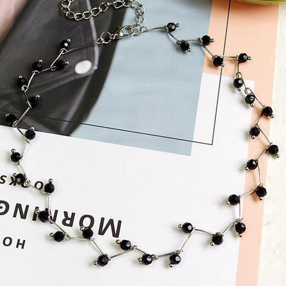 sengpan  New Arrivals Hot Fashion Black Crystal Necklace Kolye Collier Simple Cross Strand Beaded Chokers Necklaces Women Jewelry