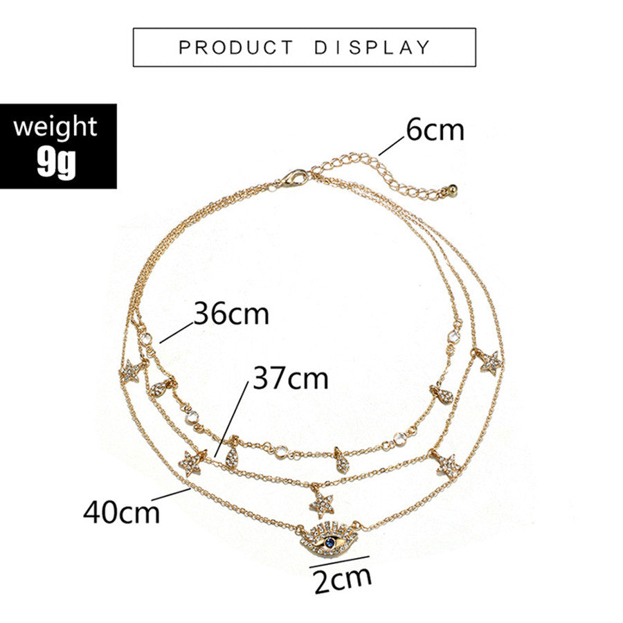 sengpan New Evil Eye Crystal Pendant Necklace Coin Women's Necklace Set Multi-layer StarMoon Alloy Imitation Pearl Pendant Necklace