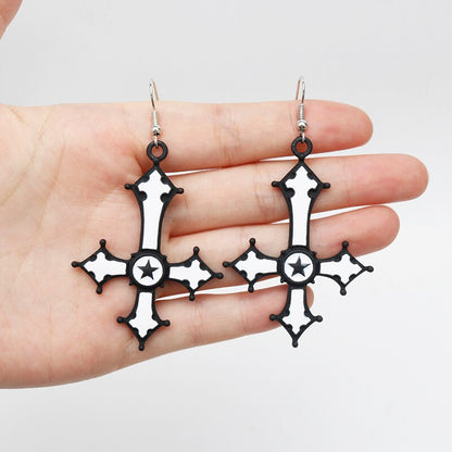 sengpan Christmas gifts for her Cross Dangle Earrings For Women Vintage Goth Statement Big Long Skull Ear Drop Fashion Jewelry Gothic Accessories