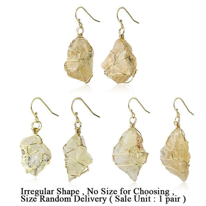 sengpan Irregular Natural Stone Drop Earrings Crystal Gold-Color Wire Wrap Asymmetric Pendientes for Women Trendy Jewelry Gift G328