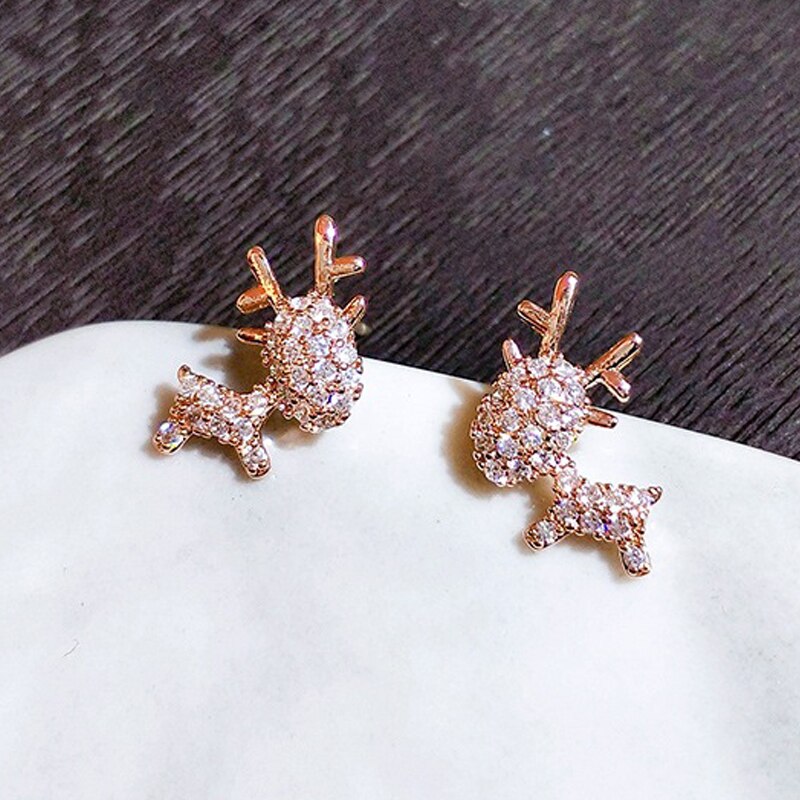 sengpan New Creative Christmas Ornament Stylish Christmas Elk Crystal Deer Stud Earrings Women Fashion Jewelry Gift