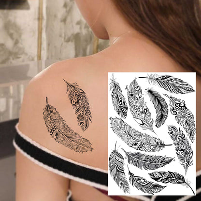 sengpan western jewelry for women Black Henna Lace Temporary Tattoos Sticker For WOmen Butterfly Moth Mehndi Flower Fake Tatoo Sticker Feather Flora Tatoo