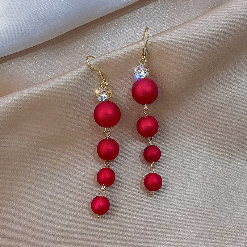 sengpan Christmas gifts ideas Fashion Christmas Red Dangle Earrings For Women Rhinestone Snowflake Pearl Earring Christmas Party Festival New Year Jewelry