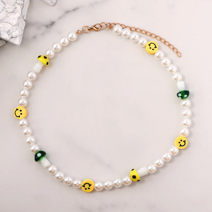 sengpan christmas gift ideas valentines day gifts for her Boho Smile Face Pearl Beaded Necklace For Women Colorful Heart Bead Handmade Necklaces Imitation Pearls Choker Sweet Jewelry New