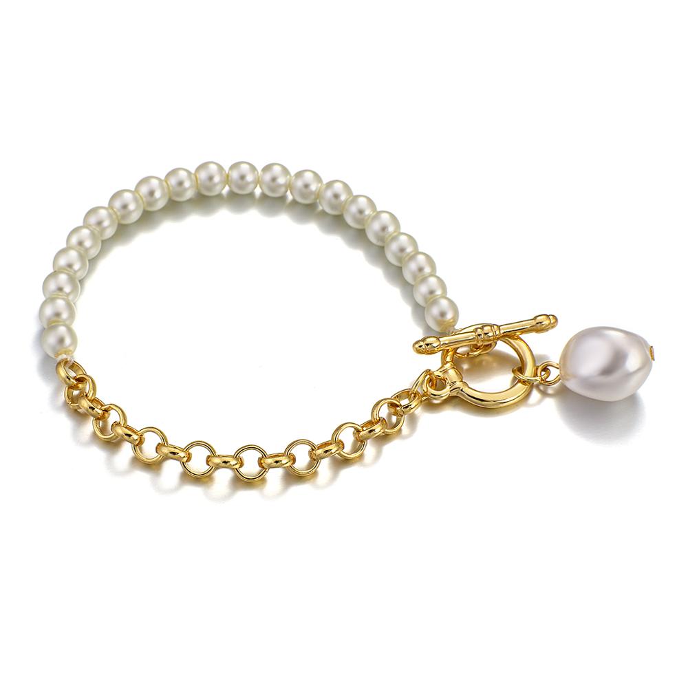 sengpan New Imitation Pearls Gold Color Metal Link Chain Bracelets for Women Fashion Charms Bracelet Summer Party Jewelry