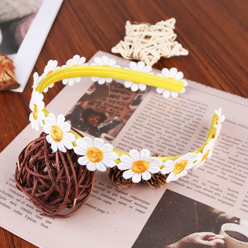 sengpan Boho Chic Daisy Girls Headbands Women Solid Embroidery Flower Hair Bands Kids Candy Chrysanthemum Headwear Hair Accessories