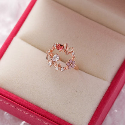 sengpan gifts for women Korean New Exquisite Crystal Flower Ring Fashion Temperament Sweet Versatile Adjustable Open Ring Female Jewelry Gift Trend