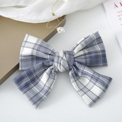 sengpan Women Girl Big Plaid Bow knot Tie Barrette Hair clips Hairpins Fashion Korean Lady Head wear Accessories Wholesale Gifts Party