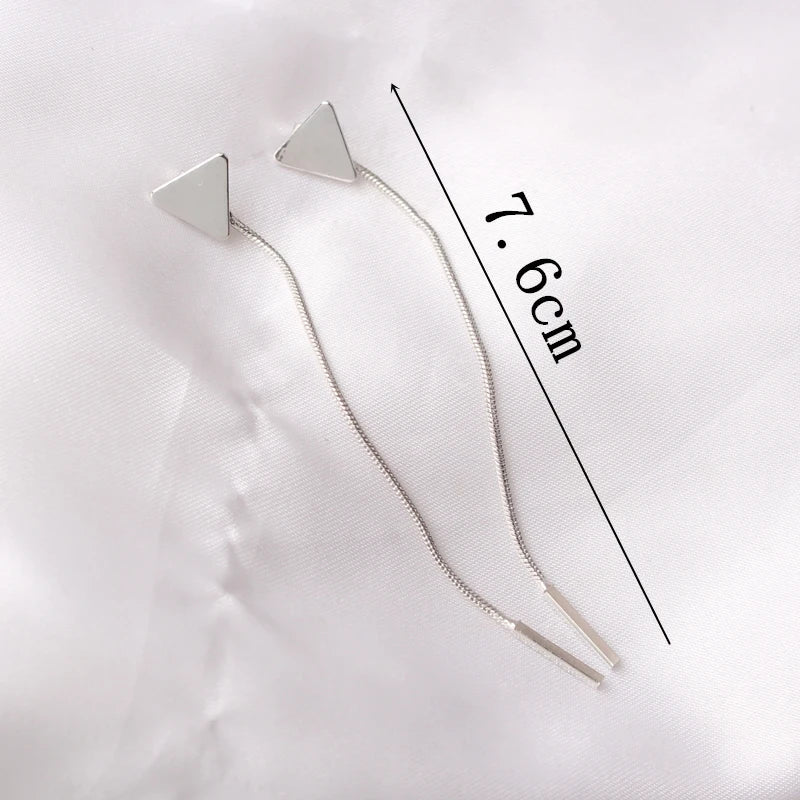 Lianfudai New Fashion Simple Triangle Earrings Tassel Chain Long Earrings For Women Ear Line Boucle D'oreille Femme Valentine's Day Gift