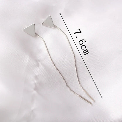 Lianfudai New Fashion Simple Triangle Earrings Tassel Chain Long Earrings For Women Ear Line Boucle D'oreille Femme Valentine's Day Gift