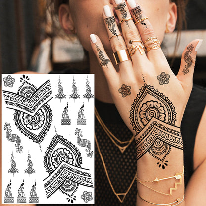 sengpan western jewelry for women Black Henna Lace Temporary Tattoos Sticker For WOmen Butterfly Moth Mehndi Flower Fake Tatoo Sticker Feather Flora Tatoo